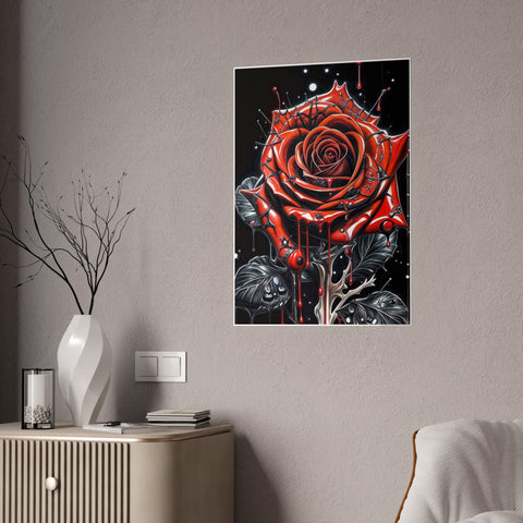 Decorative Gloss Poster - Red Rose with Dripping Paint Art