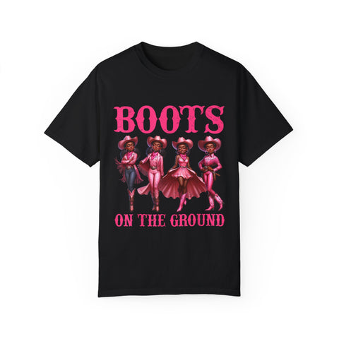 Unisex Garment-Dyed T-shirt: "Boots on the Ground" Vintage Western Style Tee