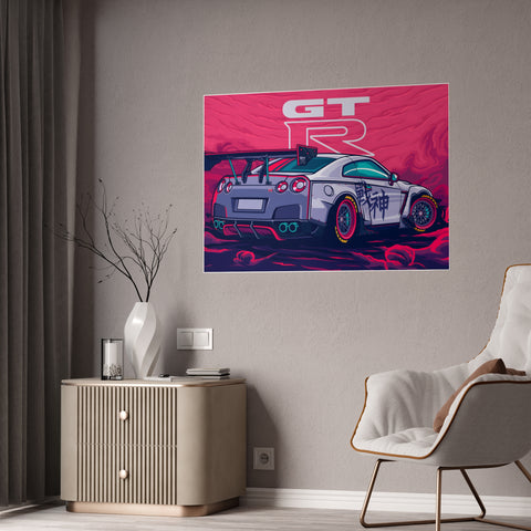 Glossy Car Art Poster - GT-R Racing Graphic for Auto Enthusiasts