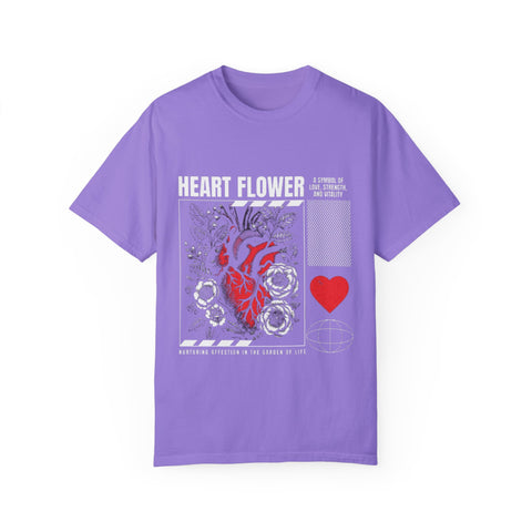 Heart Flower Unisex Garment-Dyed T-shirt - Symbol of Love and Strength