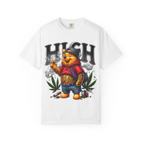 High Vibes Unisex Garment-Dyed T-shirt with Cartoon Bear Design