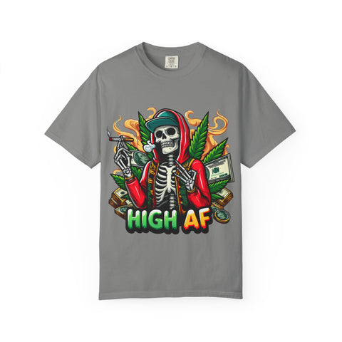 High AF Unisex Garment-Dyed T-Shirt – Bold Skeleton Design for Chill Vibes