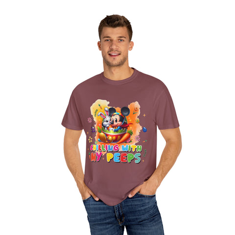 Chilling With My Peeps Unisex Garment-Dyed T-shirt | Fun Easter Graphic Tee