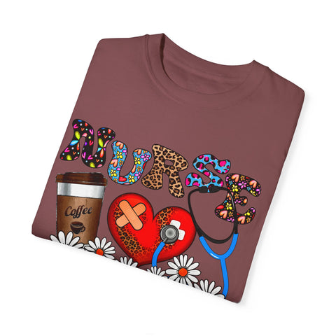Nurse Love Graphic T-Shirt - Coffee Scrubs & Rubber Gloves
