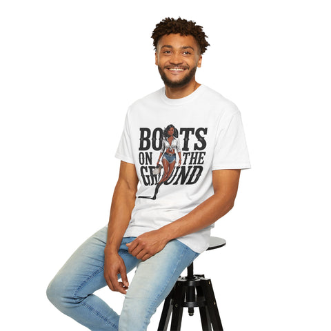 Unisex Garment-Dyed T-shirt - 'Boots on the Ground' Graphic Tee