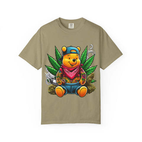 Hipster Bear T-Shirt - Unisex Garment-Dyed Tee with Cannabis Design