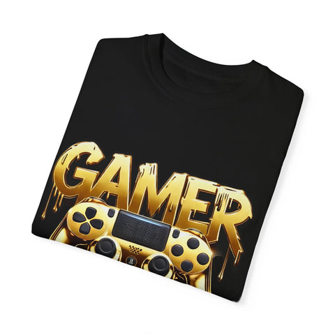 Gamer Gold Drip T-Shirt – Unisex Garment-Dyed Tee for Gaming Enthusiasts