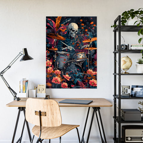 Vibrant Skeleton Drummer Gloss Poster – Perfect for Music Lovers and Home Decor