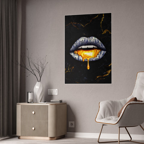Glossy Wall Art - Luxe Lips with Gold Drip Poster