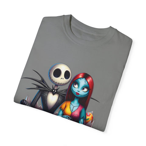 Cute Couples Halloween T-Shirt - Unisex Garment-Dyed Tee with Skeleton & Monster Designs