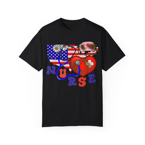 Patriotic Nurse T-shirt - Unisex Garment-Dyed Tee for Healthcare Heroes