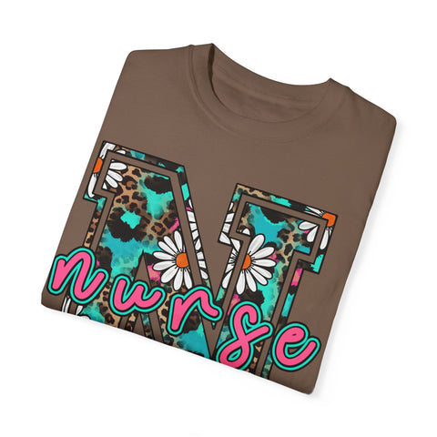 Nurse Floral Monogram T-Shirt - Unisex Garment-Dyed Style