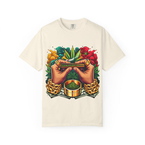 Vibrant Cannabis Lover's T-Shirt - Unisex, Garment-Dyed with Artistic Design