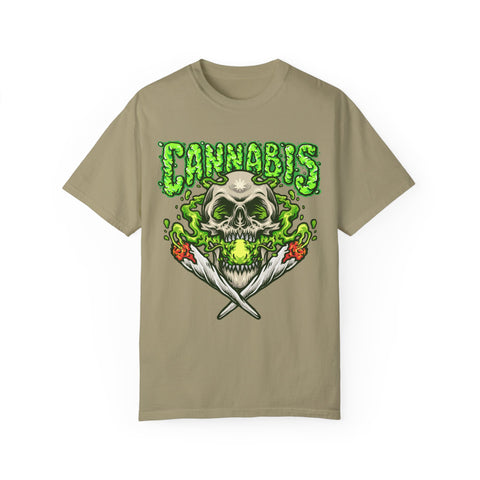 Skull & Cannabis Unisex Garment-Dyed T-Shirt - Unique Graphic Tee for Weed Enthusiasts