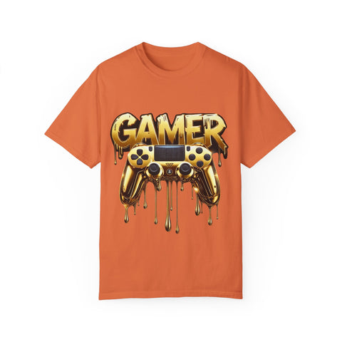 Gamer Gold Drip T-Shirt – Unisex Garment-Dyed Tee for Gaming Enthusiasts