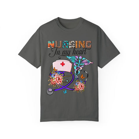 Nursing Heart T-Shirt - Unisex Garment-Dyed Tee for Healthcare Workers
