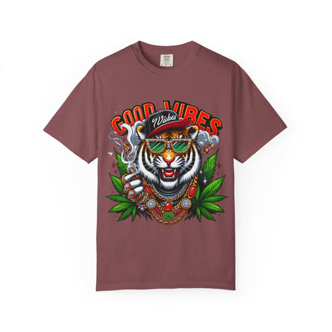 Good Vibes Tiger Graphic T-Shirt - Unisex Garment-Dyed Tee for Relaxed Summer Style
