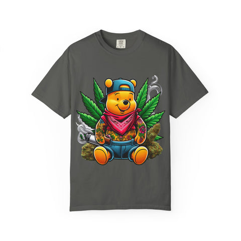 Hipster Bear T-Shirt - Unisex Garment-Dyed Tee with Cannabis Design