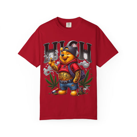 High Vibes Unisex Garment-Dyed T-shirt with Cartoon Bear Design