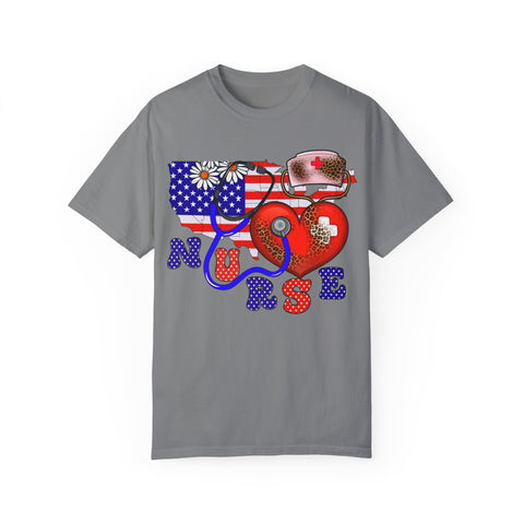 Patriotic Nurse T-shirt - Unisex Garment-Dyed Tee for Healthcare Heroes