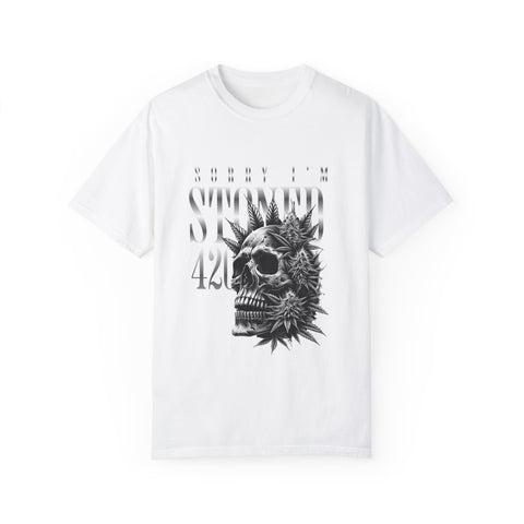 Unisex Skull and Leaves Graphic T-shirt - 'Sorry I'm Stoned 420'