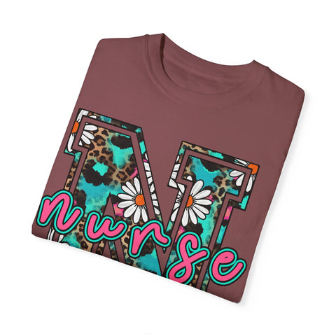 Nurse Floral Monogram T-Shirt - Unisex Garment-Dyed Style