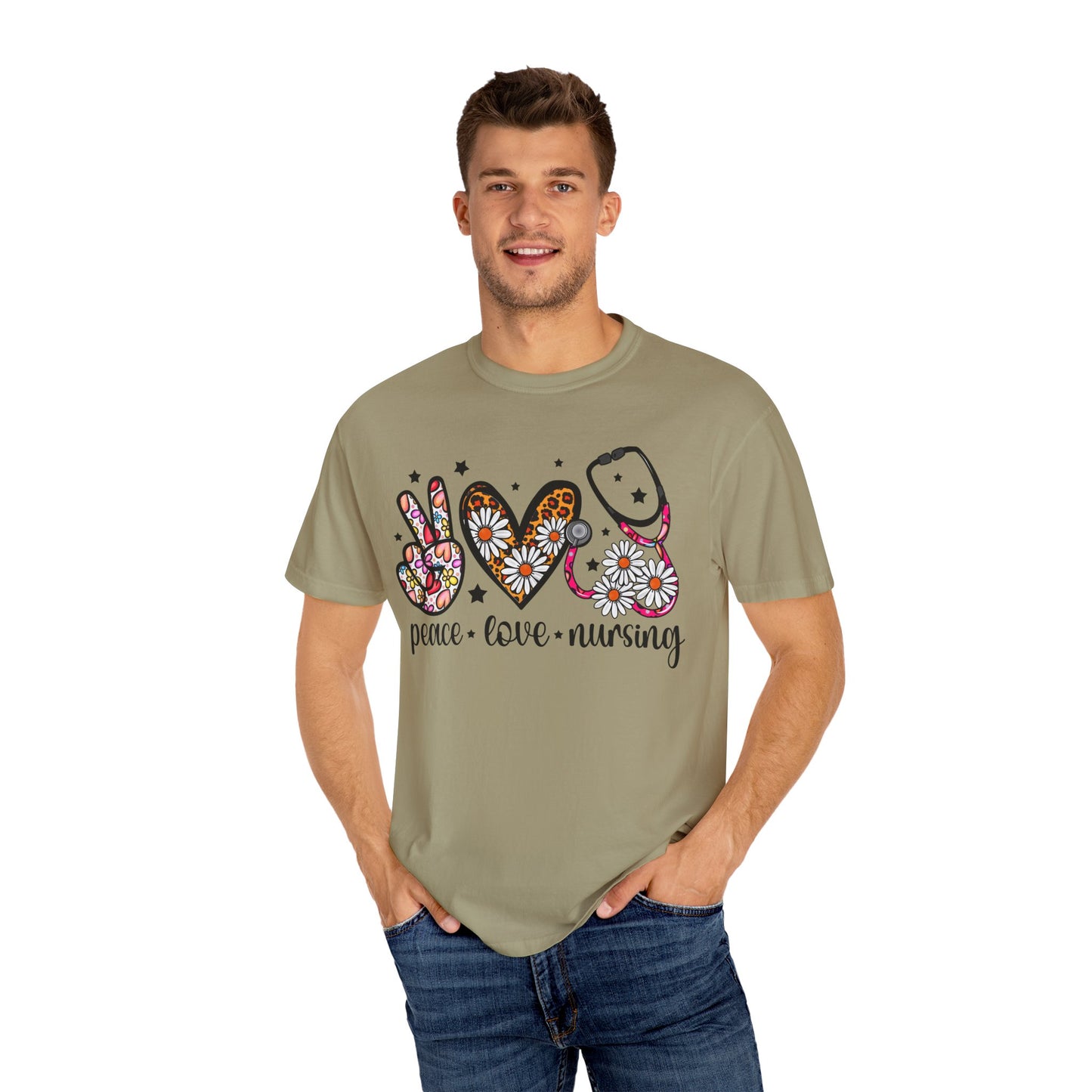 Peace Love Nursing T-Shirt - Unisex Garment-Dyed Tee for Nurses