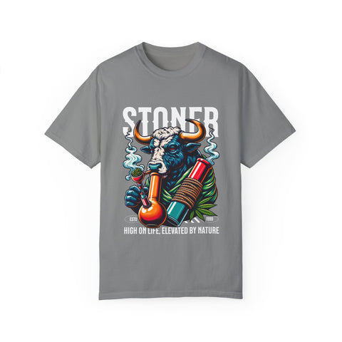 Stoner Bull T-Shirt - High on Life Design - Unisex Garment-Dyed Tee for Cannabis Enthusiasts