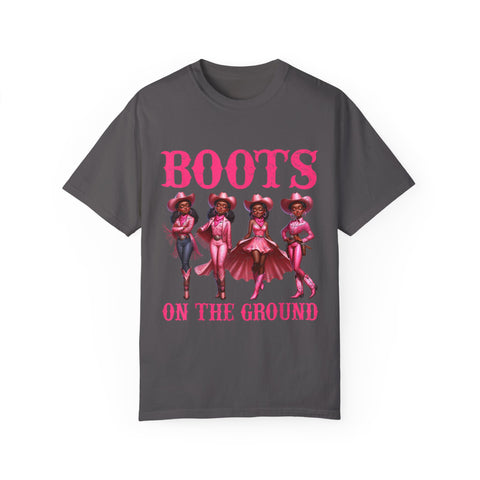 Unisex Garment-Dyed T-shirt: "Boots on the Ground" Vintage Western Style Tee
