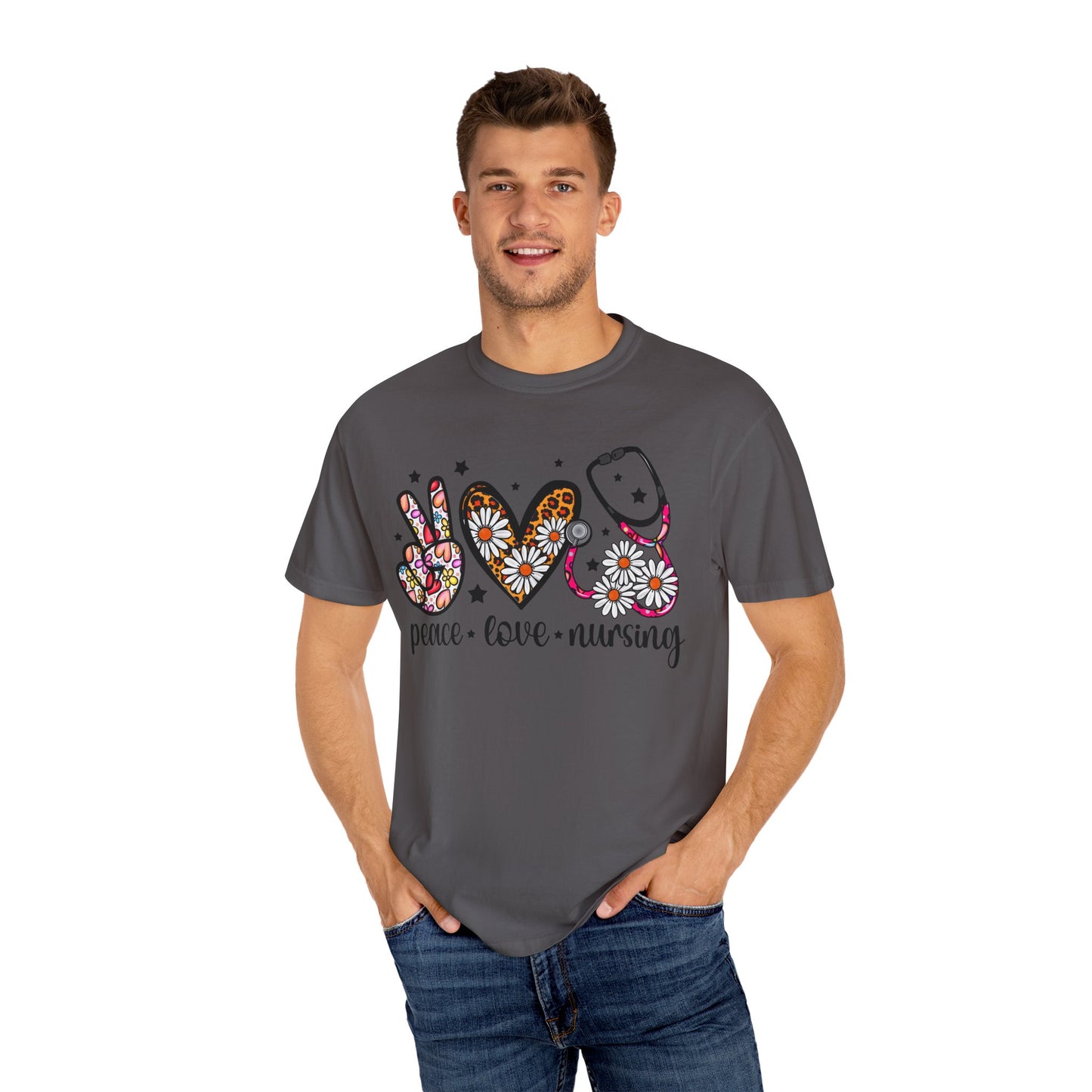 Peace Love Nursing T-Shirt - Unisex Garment-Dyed Tee for Nurses