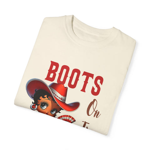Boots On The Ground Unisex Garment-Dyed T-Shirt - Fun Western Style Tee for Festival Season