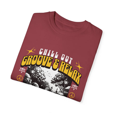 Chill Out Groove & Relax Unisex Garment-Dyed T-Shirt | Vintage Hippie Style