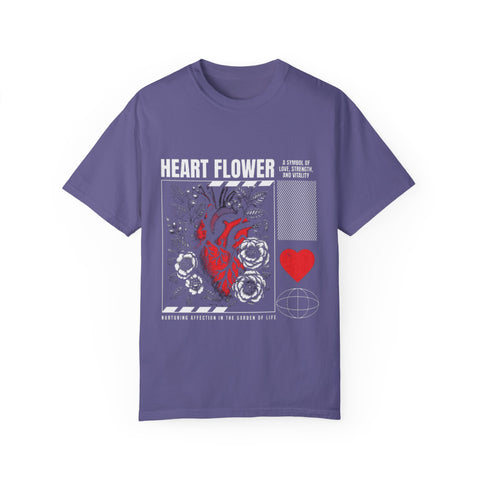 Heart Flower Unisex Garment-Dyed T-shirt - Symbol of Love and Strength