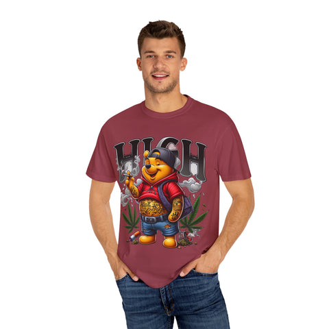 High Vibes Unisex Garment-Dyed T-shirt with Cartoon Bear Design