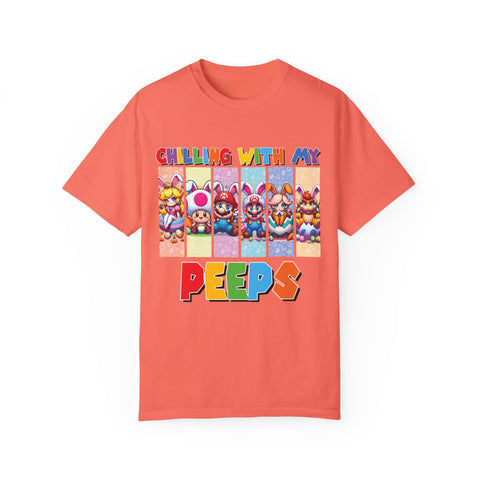 Chilling with My Peeps Unisex Garment-Dyed T-Shirt | Fun Graphic Tee for Friends