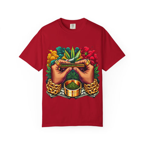 Vibrant Cannabis Lover's T-Shirt - Unisex, Garment-Dyed with Artistic Design