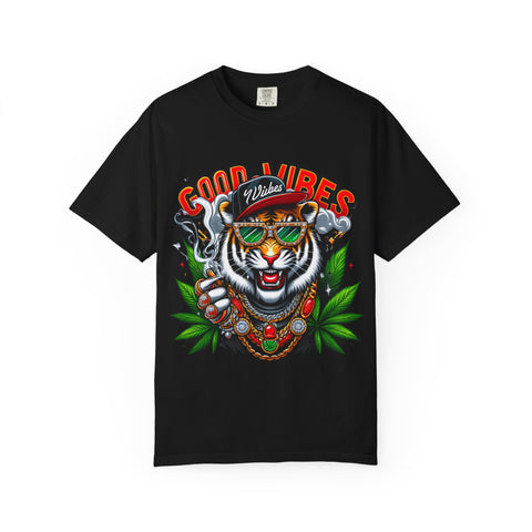 Good Vibes Tiger Graphic T-Shirt - Unisex Garment-Dyed Tee for Relaxed Summer Style