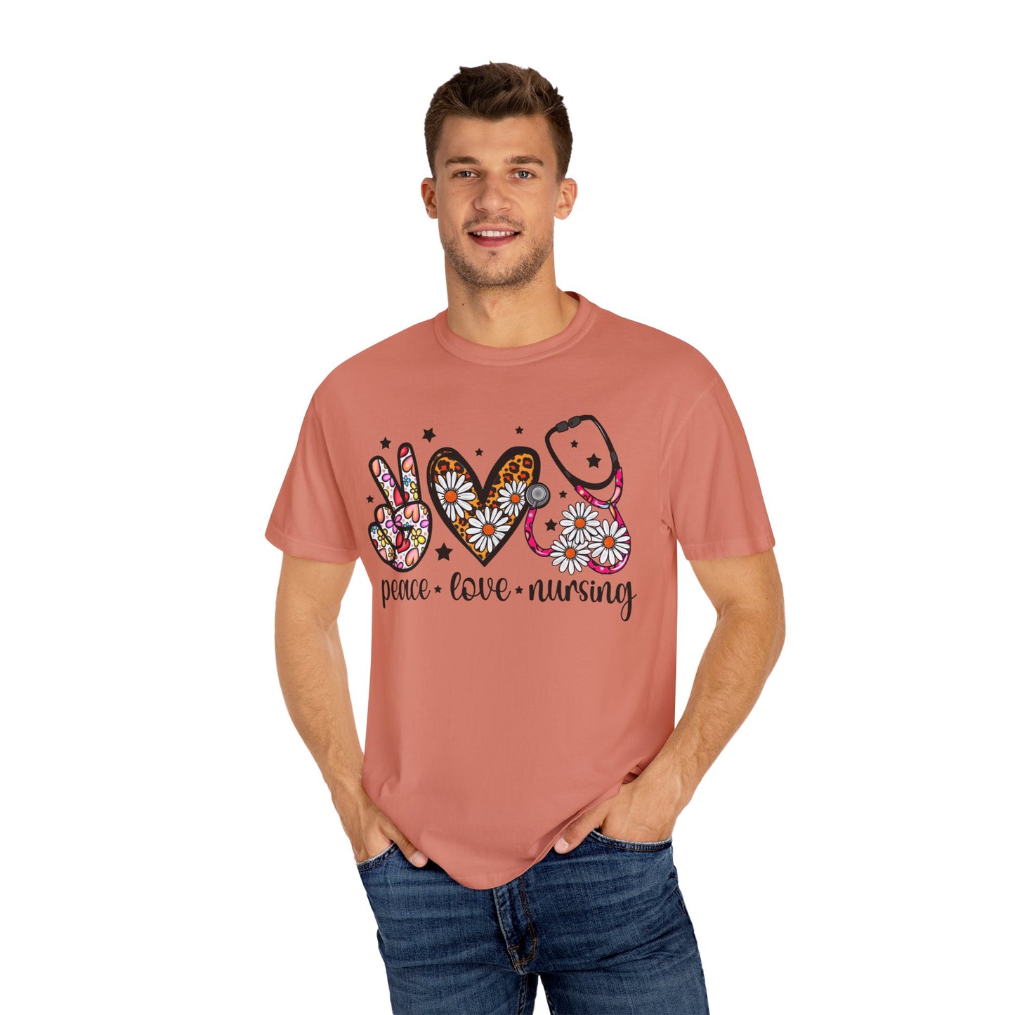 Peace Love Nursing T-Shirt - Unisex Garment-Dyed Tee for Nurses