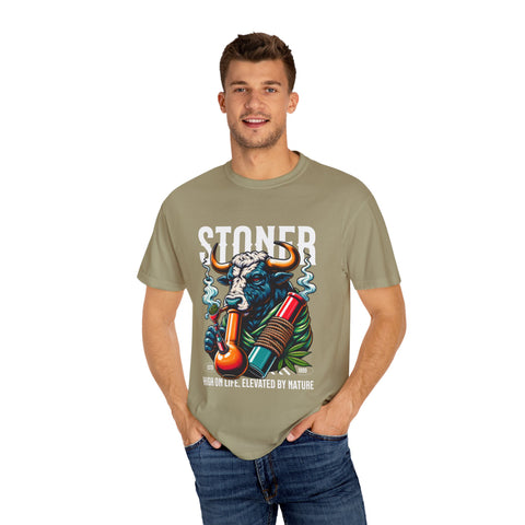 Stoner Bull T-Shirt - High on Life Design - Unisex Garment-Dyed Tee for Cannabis Enthusiasts