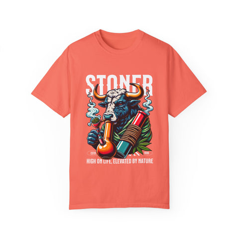 Stoner Bull T-Shirt - High on Life Design - Unisex Garment-Dyed Tee for Cannabis Enthusiasts