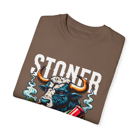 Stoner Bull T-Shirt - High on Life Design - Unisex Garment-Dyed Tee for Cannabis Enthusiasts