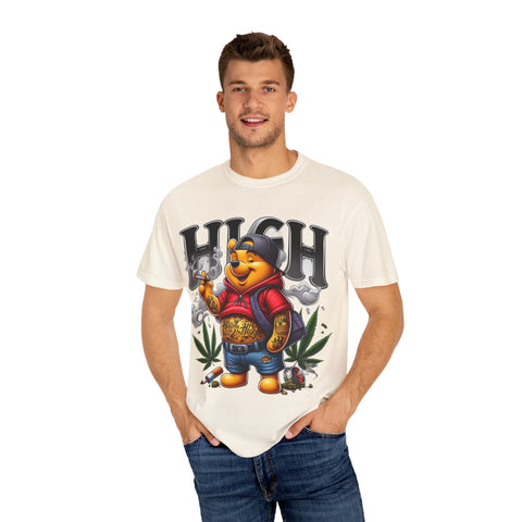 High Vibes Unisex Garment-Dyed T-shirt with Cartoon Bear Design