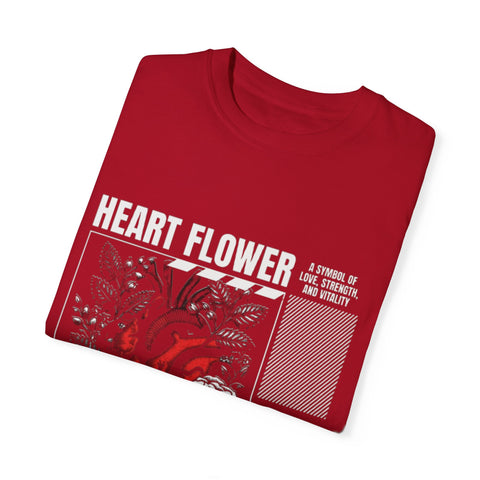 Heart Flower Unisex Garment-Dyed T-shirt - Symbol of Love and Strength