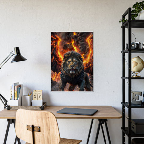 Majestic Lion Gloss Poster - Fiery Artwork for Animal Lovers