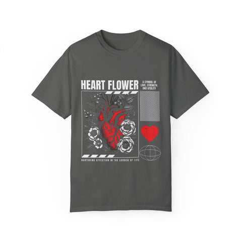 Heart Flower Unisex Garment-Dyed T-shirt - Symbol of Love and Strength