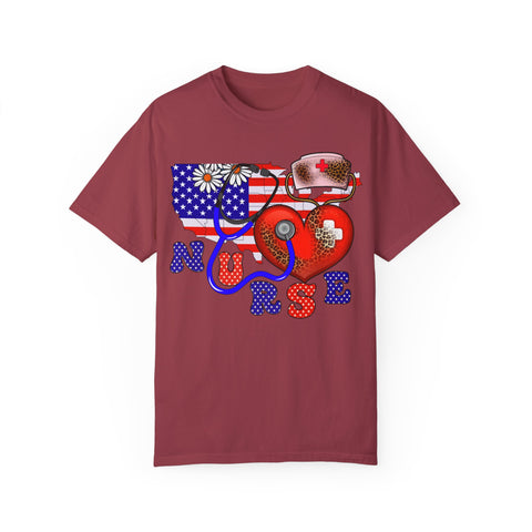 Patriotic Nurse T-shirt - Unisex Garment-Dyed Tee for Healthcare Heroes