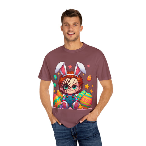 Cute Chucky Easter T-Shirt - Unisex Garment-Dyed Tee for Horror Fans