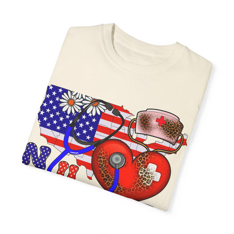 Patriotic Nurse T-shirt - Unisex Garment-Dyed Tee for Healthcare Heroes
