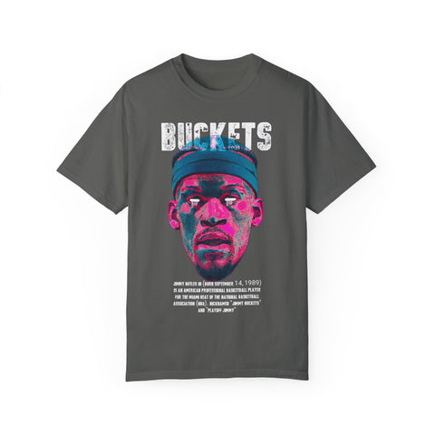 Unisex Garment-Dyed T-Shirt - Retro Sports Graphic "BUCKETS"