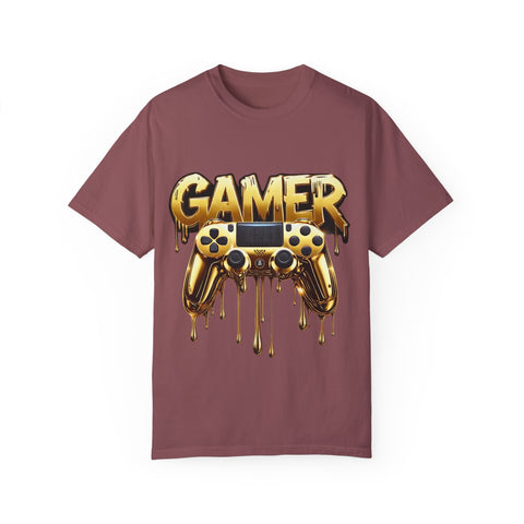 Gamer Gold Drip T-Shirt – Unisex Garment-Dyed Tee for Gaming Enthusiasts